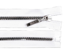 1x 50cm Knochen Reißverschluss - Teilbar - Metall - 5mm - Silber/Weiß
