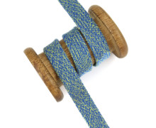 Hoodiekordel - Flachkordel - Tresse - 15mm - Meliert - Capriblau/Gelbgrün