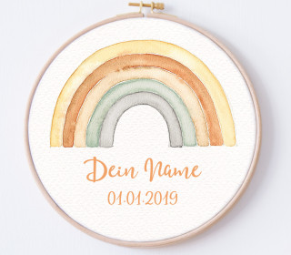 DIY Stickrahmen - Regenbogen Rose - personalisiertes Stickrahmen Bild - gelb - Theresia Haussner - TheO - zum Selbermachen