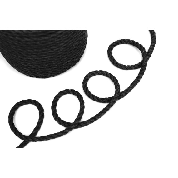  1m Kordel - Hoodiekordel - Gedreht - 7mm - Schwarz