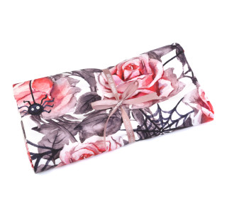 0,8m Zuschnitt - Jersey - Rose Webs - Halloween - Weiß - Bio-Qualität