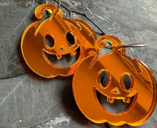 1 Paar Happy Halloween Spiegel Ohrringe -  Kürbis mit Gesicht - super leicht - Statement Ohrringe - Orange - Namensklang
