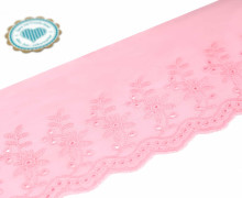 1m Spitzenborte - Bordüre - Stickerei - 90mm - Blumen - Rosa