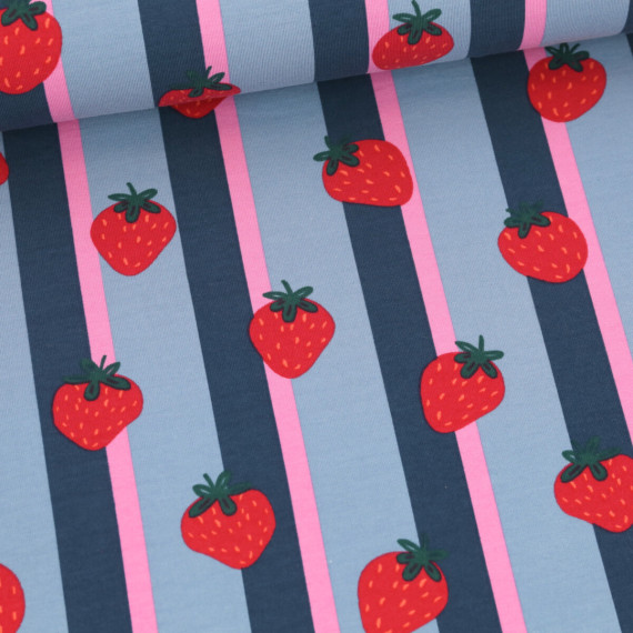Jersey - Fruits - Erdbeeren - Taubenblau