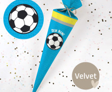 DIY-Nähset Schultüte - Fussball - Himmelblau/Gelb - Velvet - zum selber Nähen