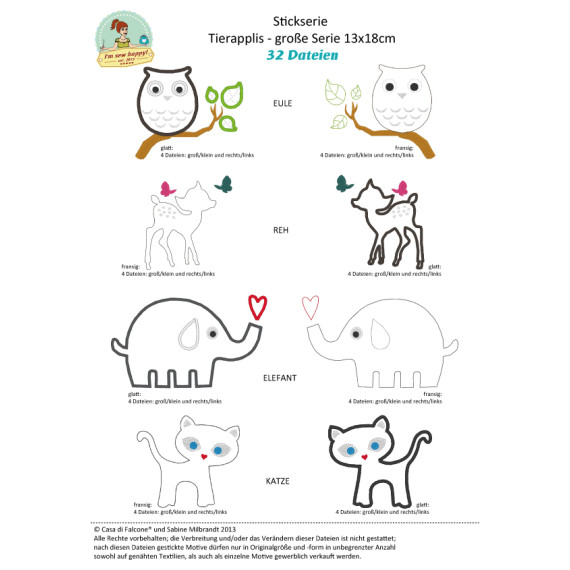 Stick Datei -   Große Stickserie Tierapplikationen