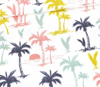 Modal - Jersey - Colorful Palm Trees - Weiß - Bio-Qualität -  abby and me