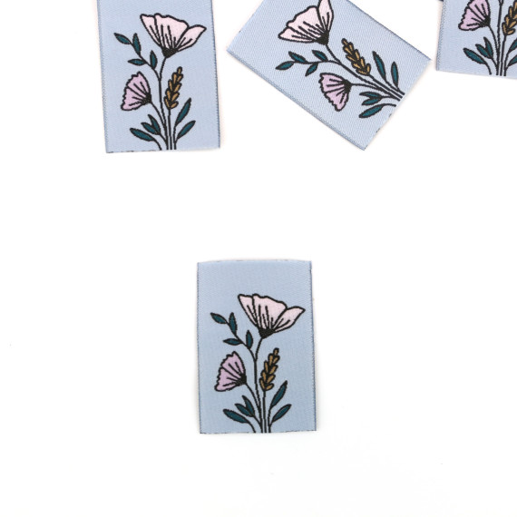 1 Label - Blumen - Graublau - EMJO-DESIGN