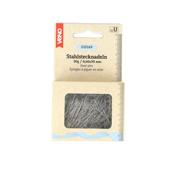 1 Dose Stahlstecknadeln - 30x0,60mm - 50g - Silber