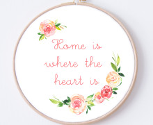 DIY Stickrahmen - Home is where the heart is - Stickrahmen Bild - Blüten - zum Selbermachen