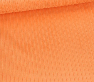 Samt - Chenillegewebe - Dekostoff - Breite Rippen - Polsterstoff - Uni - Blassorange