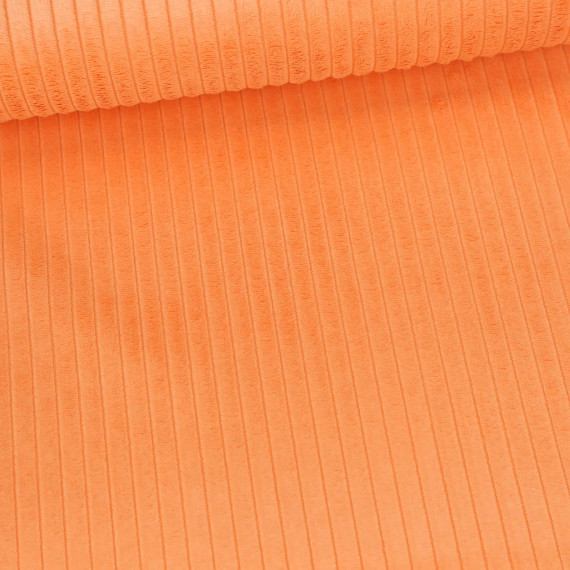 Samt - Chenillegewebe - Dekostoff - Breite Rippen - Polsterstoff - Uni - Blassorange