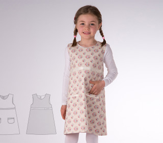 Baby Mädchen Tunika Wendekleid Schnittmuster pdf mit Tropfenausschnitt. Hängerchen mit Zierbändern und Taschen ELENA von Patternforkids