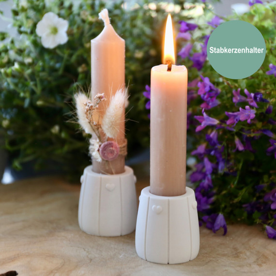 Silikon - Gießform - Kerzenständer - 3D Herzen & breite Streifen - Stabkerzenhalter - vielfältig nutzbar