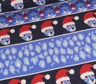 Bio-Jacquard - 6 Farb Spezial Jacquard Jersey - Nordic Leo - Wild XMas 2025 - Himmelblau - Hamburger Liebe