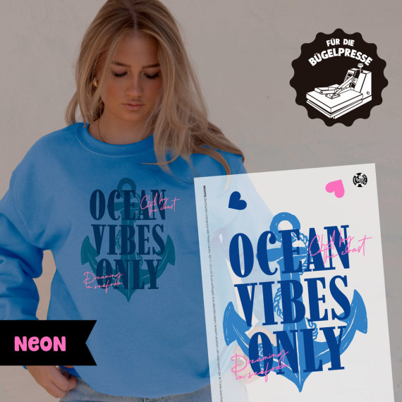 Onkel Bo's Neon Bügelbilder - DIN A4 - Ocean Vibes Only - BIG