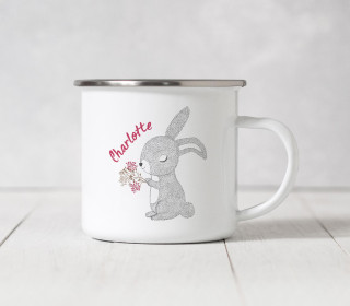 Emaille Becher - Happy Bunny - Blumen - Ostern
