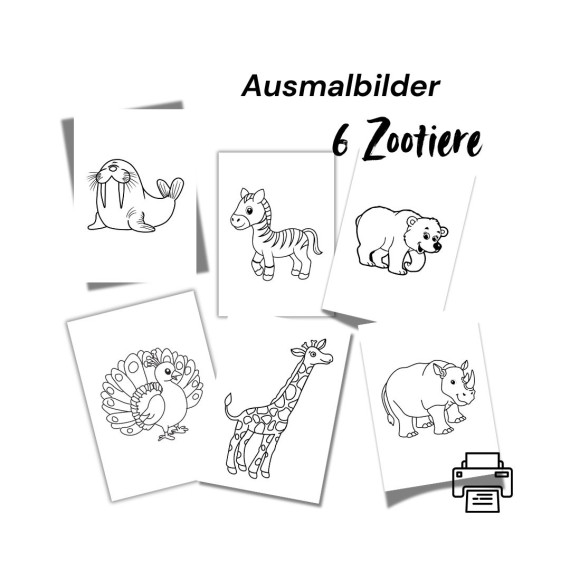 Malvorlagen Zootiere für Kinder Tiere Kindergeburtstag Ausmalheft Beschäftigung