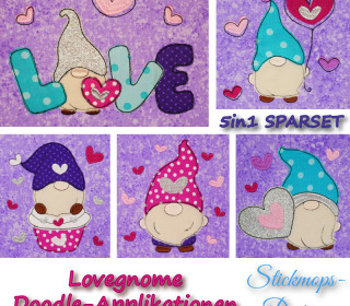 Stickdatei Set Lovegnomes 5in1 Sparset Doodle-Applikationen