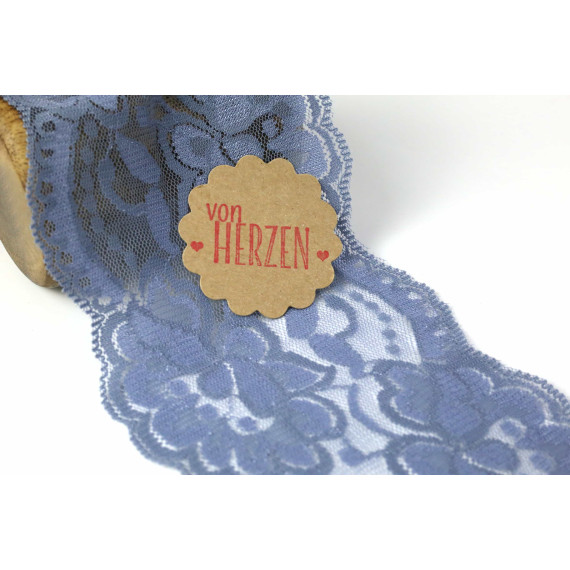 1m elastische Spitze - 95mm - Blumen - Taubenblau