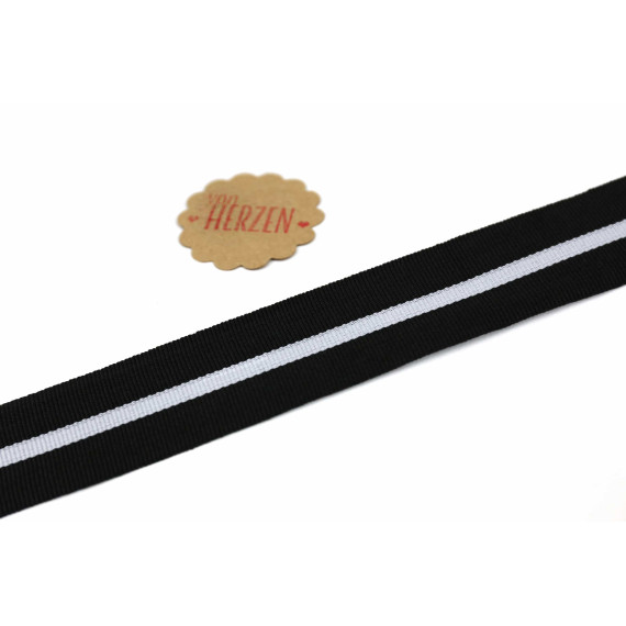 1 Meter Ripsband - Köperband - Streifen - 30mm - Schwarz/Hellgrau