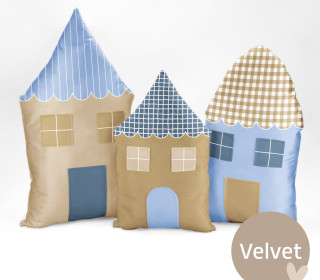 Kissenstoff - DIY-Nähset - Häuserkissen - Blau/Beige - Velvet - abby and amy