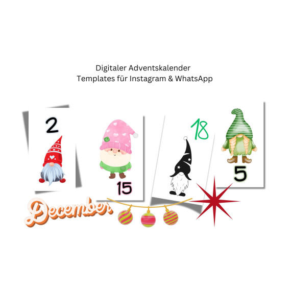 Digitaler Adventskalender Story Template für Instagram & WhatsApp 24 fertige Kalendertürchen Weihnachtskalender