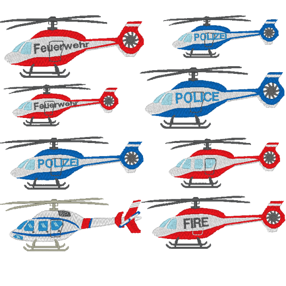 Stickdatei - kleiner Hubschrauber Feuerwehr Polizei FIRE Police