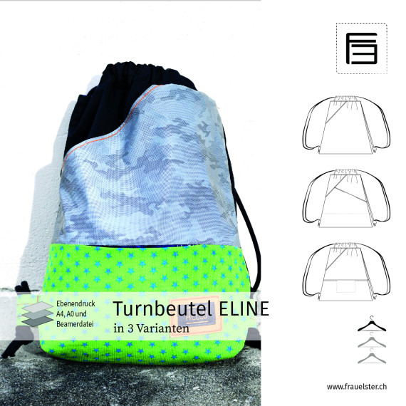 Schnittmuster Turnbeutel ELINE in 3 Varianten (35x40x10cm)
