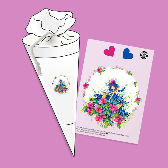 Onkel Bo's Bügelbilder - DIN A5 - Papageienmädchen - Rosa - Wildblume Illustration
