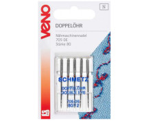 5 Nähmaschinennadeln - Doppelöhr - 705 - DE - 80 - Schmetz - Silber