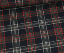 Viskose Mischgewebe - Tartan Check - Kariert - Klein - Schwarzblau/Hellgrau/Orange