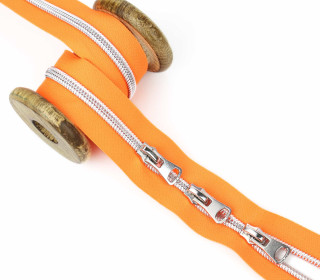 1m Endlosreißverschluss Metall *S80*+3 Zipper - Silber/Neonorange