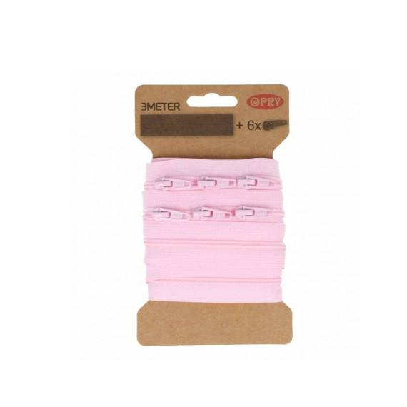 3m Endlosreißverschluss + Nicht teilbar - 6 eckige Zipper - Rosa