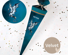 DIY-Nähset Schultüte - Frecher Drache - Dunkelblau - Velvet - zum selber Nähen