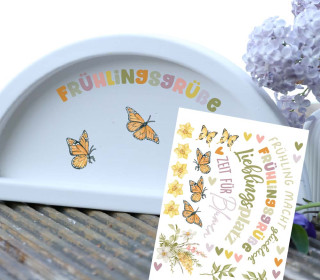 Rub-On Sticker - Bereit für den Frühling - für die Gießform - Dekoteller - Tablett - Halbiert - Rand - Groß - Tante Henni Rub-Ons - vielfältig nutzbar