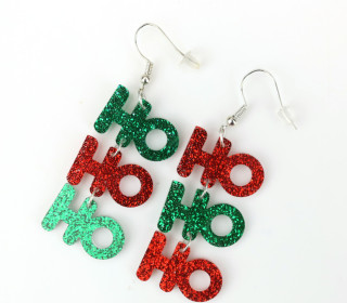 1 Paar Ohrringe - Acryl - HO HO HO - Weihnachten - Glitzer - 3-teilig - super leicht - Grün/Rot - Namensklang