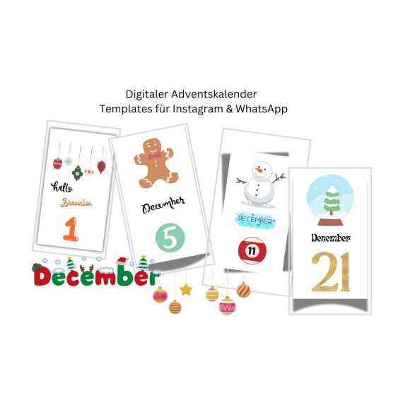 Digitaler Adventskalender Story Template für Instagram & WhatsApp 24 fertige Kalendertürchen Weihnachtskalender
