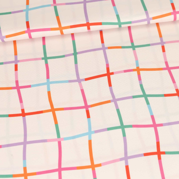 Outdoorstoff - Lieblingsplatz - Buntes Gitter - Creme - abby and amy