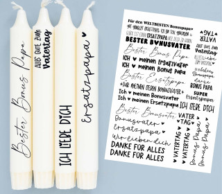 DIN A4 - Kerzen-Tattoofolie - Vatertag - Bonuspapa - für Kerzen / Keramik
