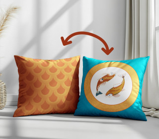 Genähtes Kissen inkl. Inlet - Colorful Koi - Türkisblau - Orange - Frida Kreativ - Mein Hanseherz