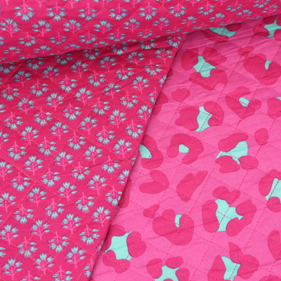 Baumwoll Stepper - Steppstoff - Wattiert - Doubleface - Zweige - Leo - Dunkelrosa/Fuchsia