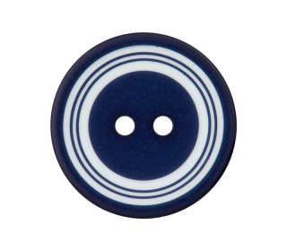 1 Polyesterknopf - 18mm - 2-Loch - Kreise - Stahlblau/Weiß