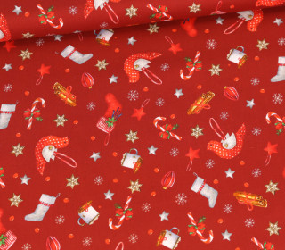 Baumwolle - Webware - Weihnachten - Fröhliche Weihnachten - Bordeaux