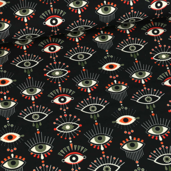 Bio-Musselin - Double Gauze - of Resistance - Magical Shimmer - Schwarz/Orangerot - Hamburger Liebe