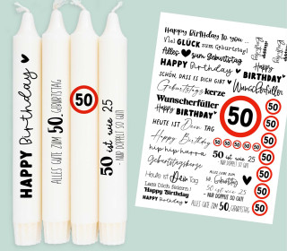 DIN A4 - Tattoofolie - Geburtstag - 50 - für Kerzen / Keramik