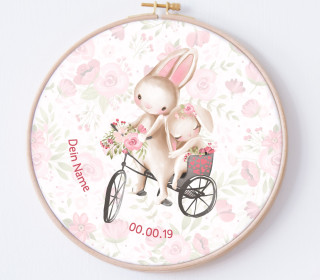 DIY Stickrahmen - Rabbit Love - personalisiertes Stickrahmen Bild - rosa - zum Selbermachen