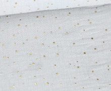 Musselin - Muslin - Double Gauze - 3D - Goldpunkte - Glänzend - Hellgrau