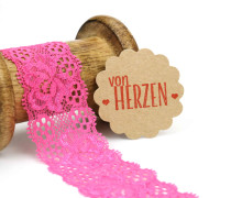 1 Meter elastische Spitze - 35mm - Blumen - Mini Schlaufen - Pink