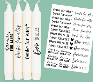 DIN A4 - Kerzen-Tattoofolie - Danke Für Alles - Verschiedene Schriftarten - für Kerzen / Keramik